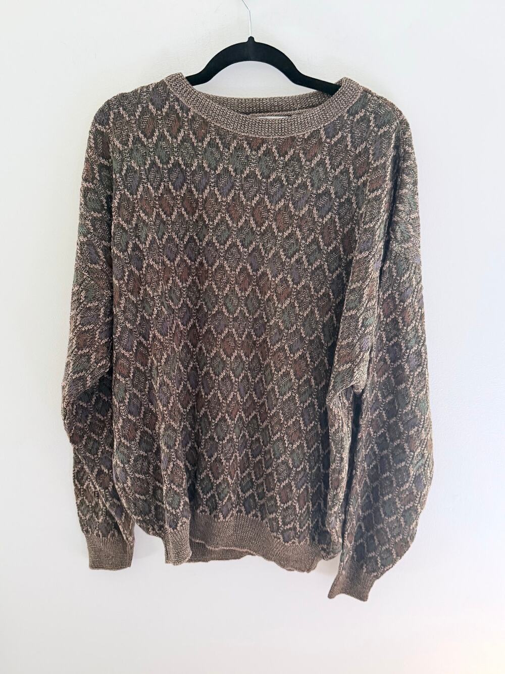Vintage Farah Men’s Textured Brown Geometric Multi-Tone Grandpa Crewneck Sweater